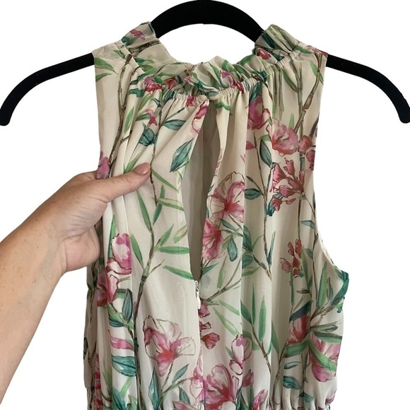 Eliza J Floral Sleeveless High Neck Ruffle Dress, Size 6 - Picture 7 of 9